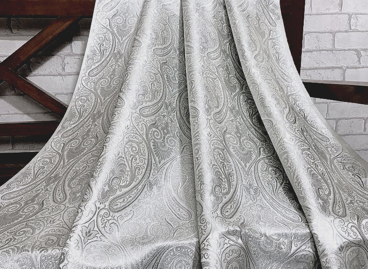 Brocade fabric White Silver brocade Jacquard Damask fabric Bridal Dress Fabric Theatre costume Indian Brocade Fabric by the yard - NFAF1090