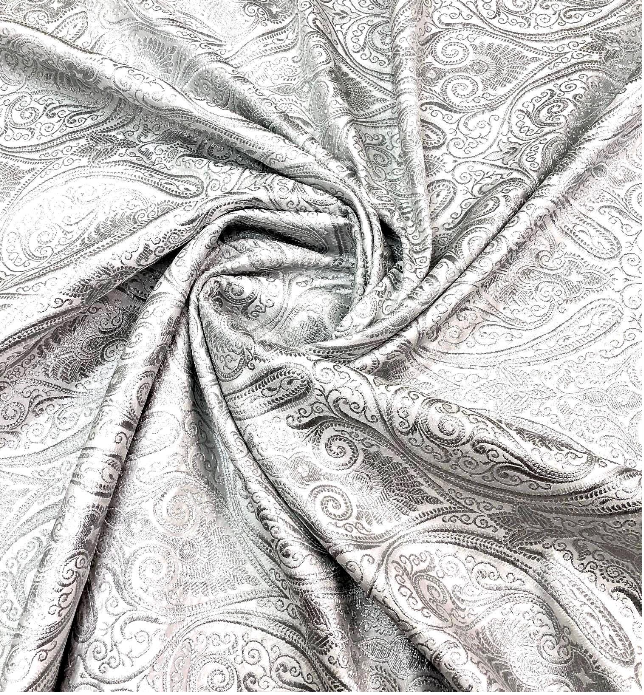 Brocade fabric White Silver brocade Jacquard Damask fabric Bridal Dress Fabric Theatre costume Indian Brocade Fabric by the yard - NFAF1090