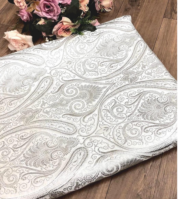 Brocade fabric White Silver brocade Jacquard Damask fabric Bridal Dress Fabric Theatre costume Indian Brocade Fabric by the yard - NFAF1090