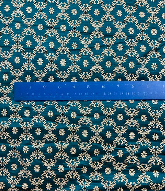 Indian Banarasi Brocade fabric in Turquoise and Gold color, Multiple lengths will come in the continuous piece - NF1092