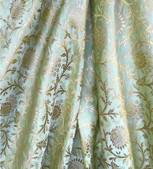 Brocade Fabric Jacquard Damask fabric Sage green Gold Floral brocade Wedding Designer Dress fabric Upholstery Home Decor Fabric by yard