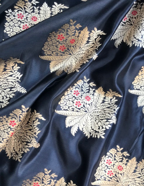 Banarasi Brocade fabric in Black & Gold color, Multiple lengths will come in the continuous piece - NF1097