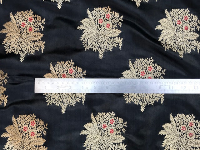 Banarasi Brocade fabric in Black & Gold color, Multiple lengths will come in the continuous piece - NF1097