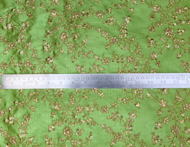 Lime Green & Gold Embroidered Fabric, Gown Fabric, Bridal Wedding Dress Fabric, Multiple yardage will come in one piece - NF1099