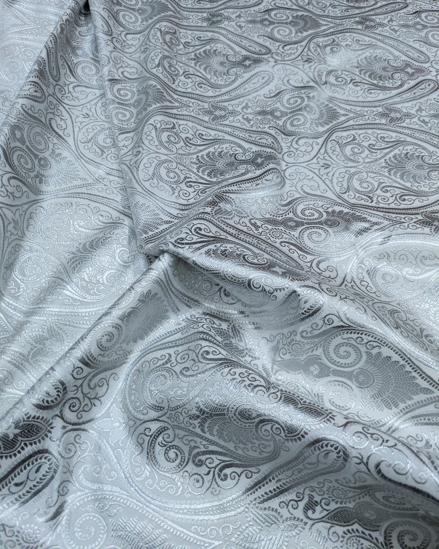 Brocade fabric White Silver brocade Jacquard Damask fabric Bridal Dress Fabric Theatre costume Indian Brocade Fabric by the yard - NFAF11