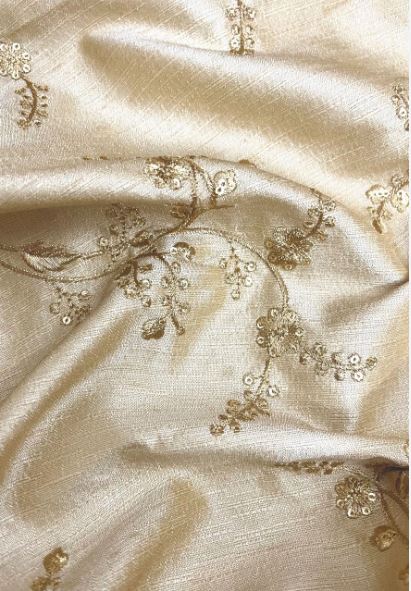 Indian Embroidered Fabric in Beige and Gold color, Multiple lengths will come in the continuous piece - NFAF113