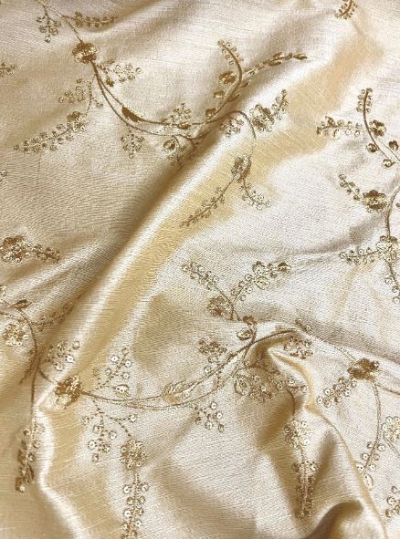 Indian Embroidered Fabric in Beige and Gold color, Multiple lengths will come in the continuous piece - NFAF113