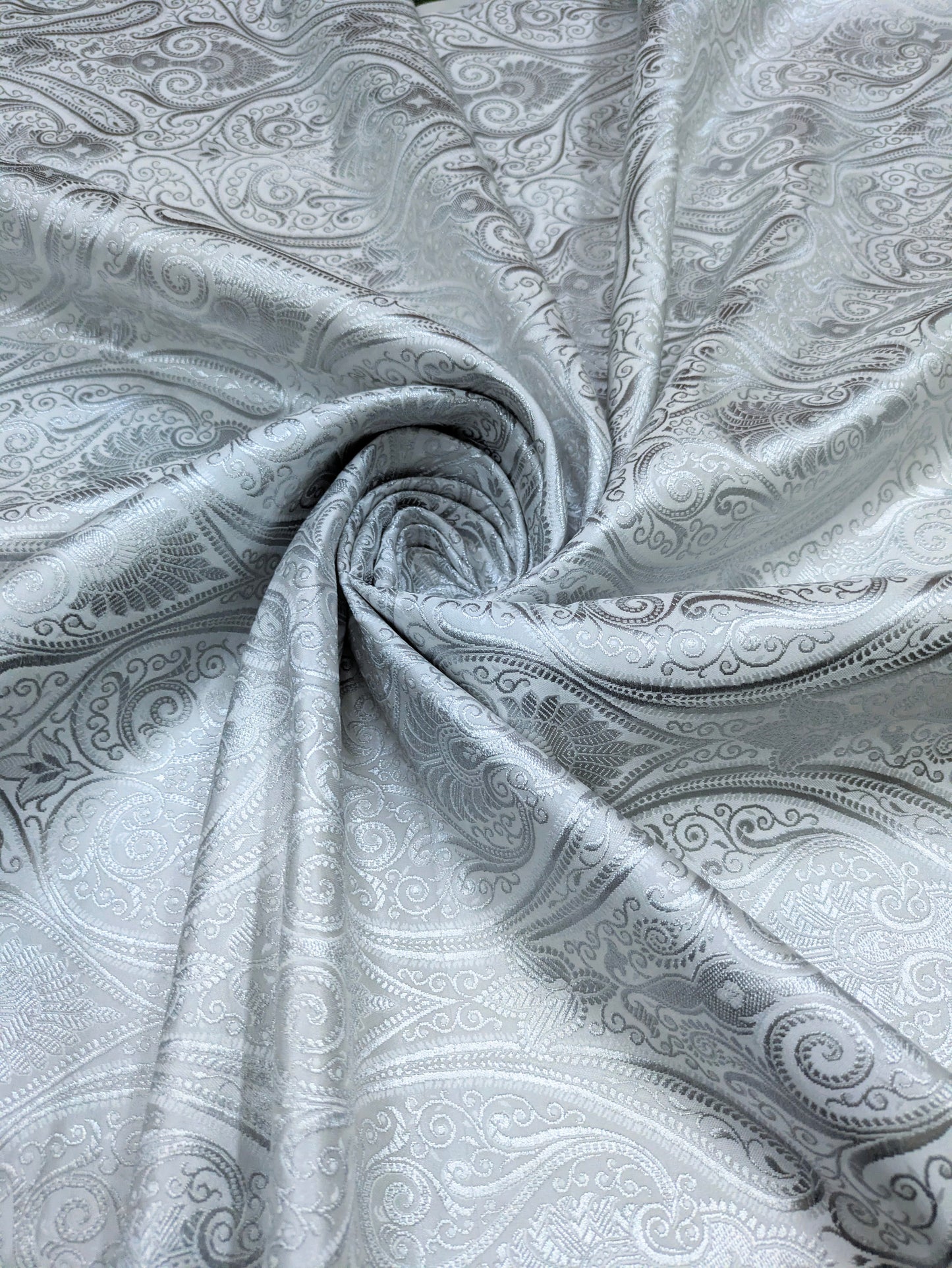 Brocade fabric White Silver brocade Jacquard Damask fabric Bridal Dress Fabric Theatre costume Indian Brocade Fabric by the yard - NFAF11