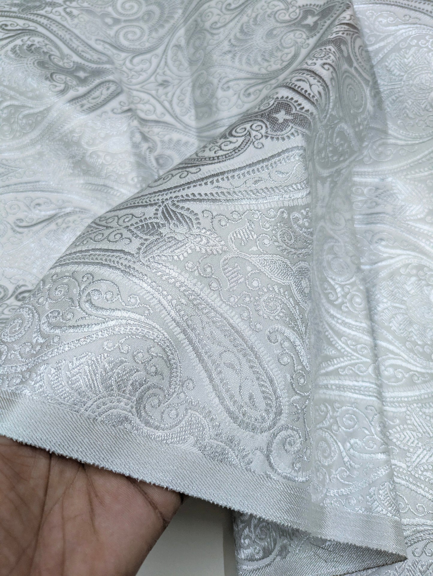 Brocade fabric White Silver brocade Jacquard Damask fabric Bridal Dress Fabric Theatre costume Indian Brocade Fabric by the yard - NFAF11