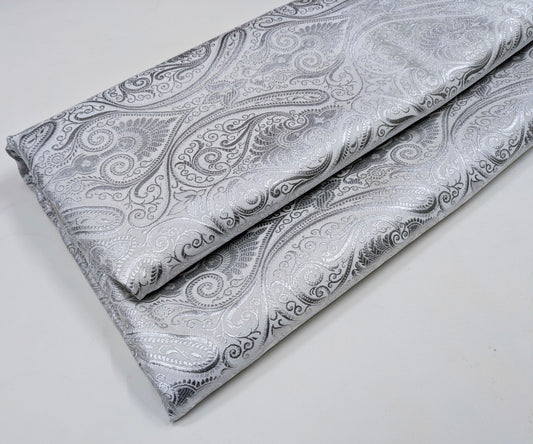 Brocade fabric White Silver brocade Jacquard Damask fabric Bridal Dress Fabric Theatre costume Indian Brocade Fabric by the yard - NFAF11