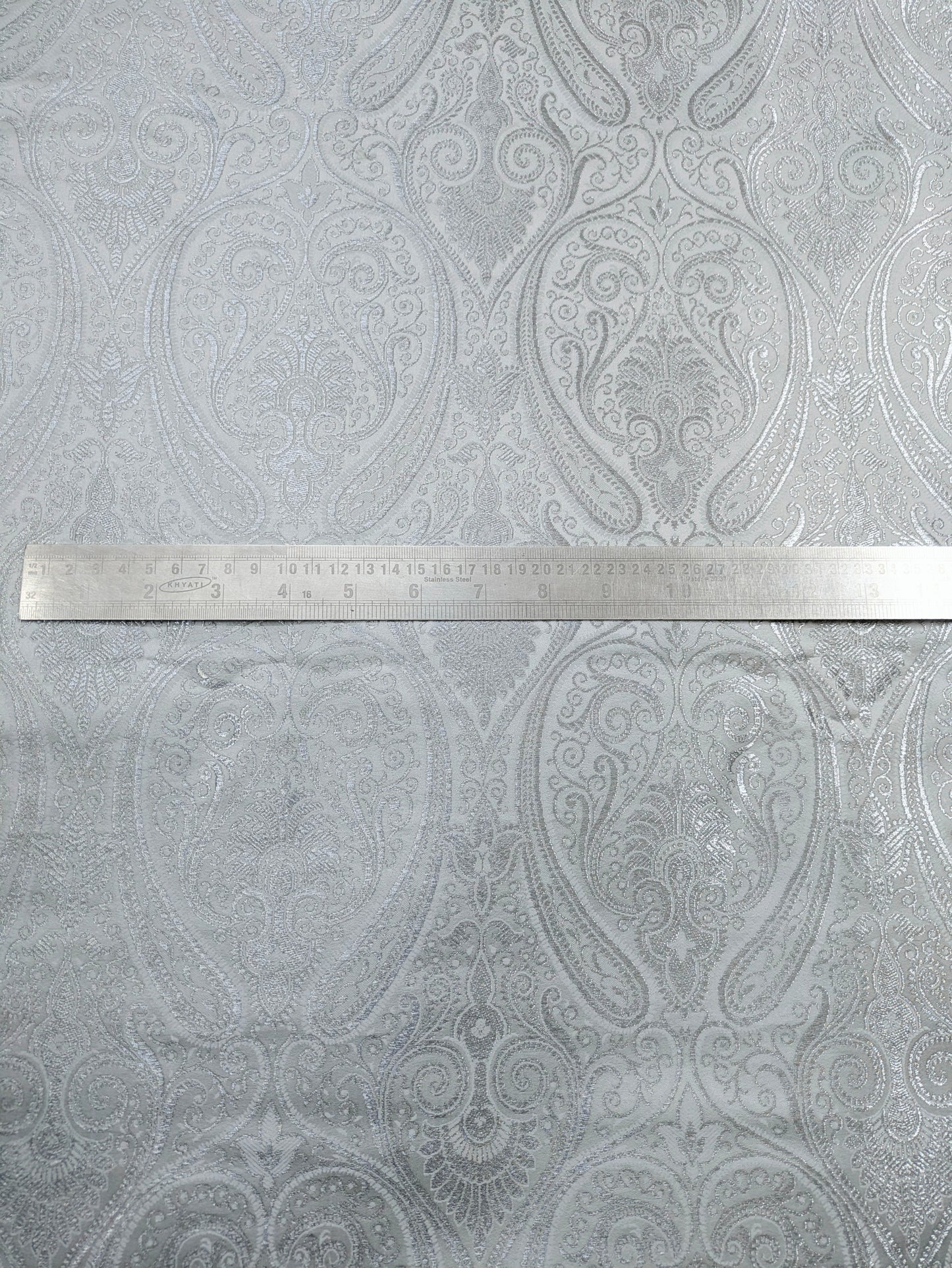 Brocade fabric White Silver brocade Jacquard Damask fabric Bridal Dress Fabric Theatre costume Indian Brocade Fabric by the yard - NFAF11