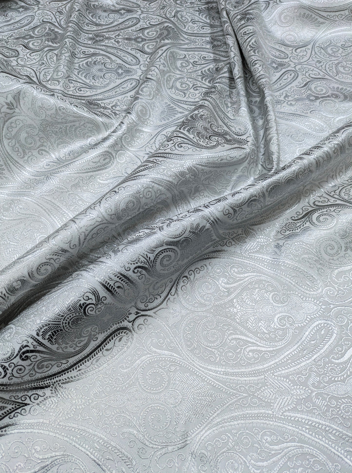 Brocade fabric White Silver brocade Jacquard Damask fabric Bridal Dress Fabric Theatre costume Indian Brocade Fabric by the yard - NFAF11