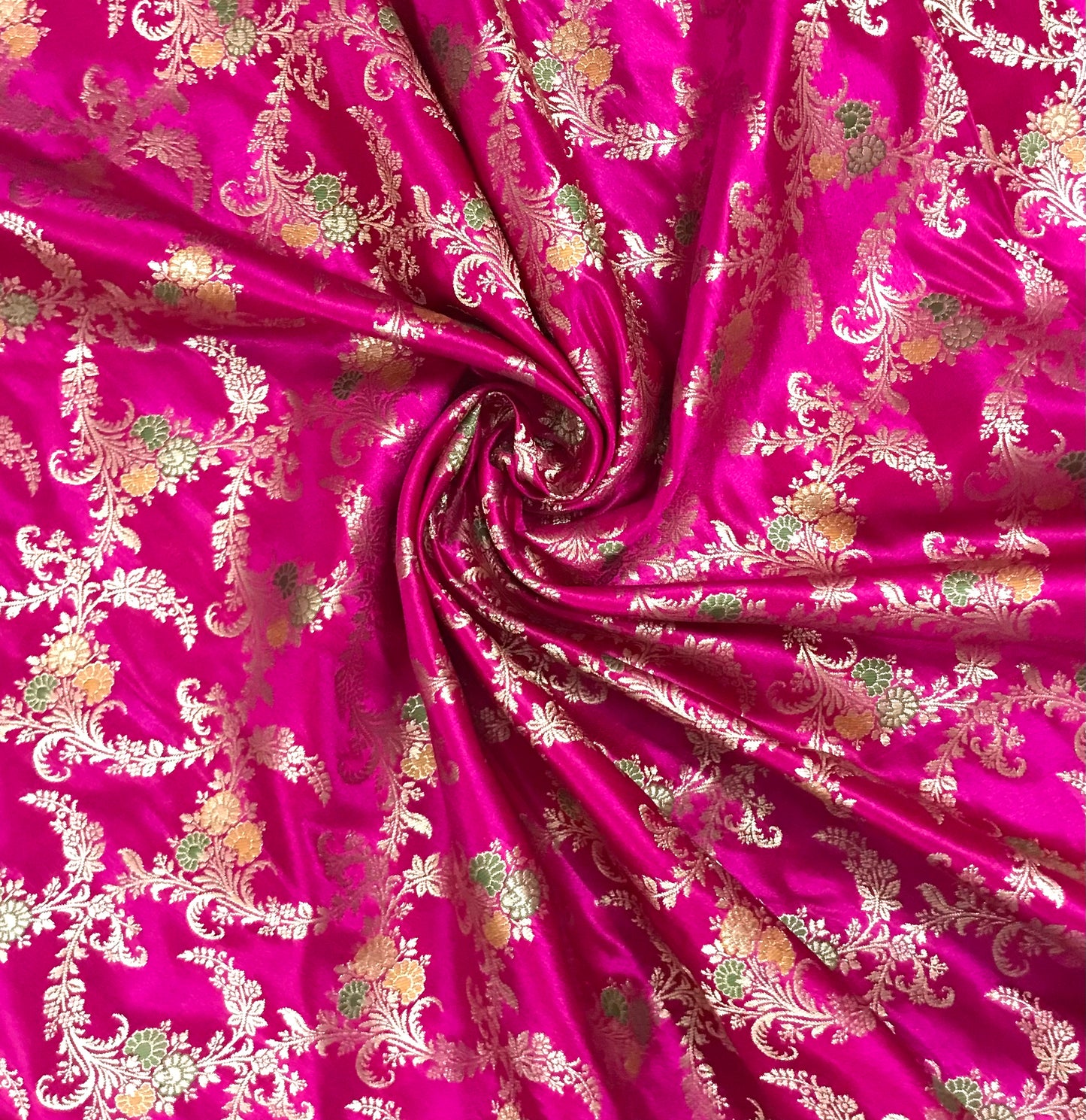 Indian Banarasi Brocade fabric in Pink and Gold color, Multiple lengths will come in the continuous piece - NF121