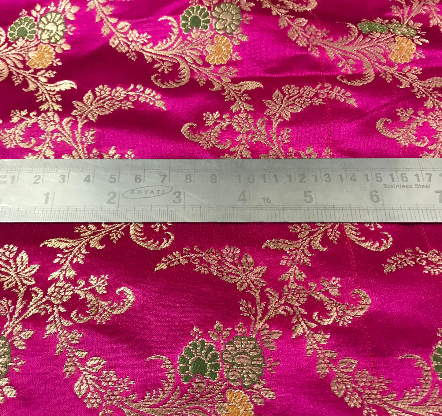 Indian Banarasi Brocade fabric in Pink and Gold color, Multiple lengths will come in the continuous piece - NF121