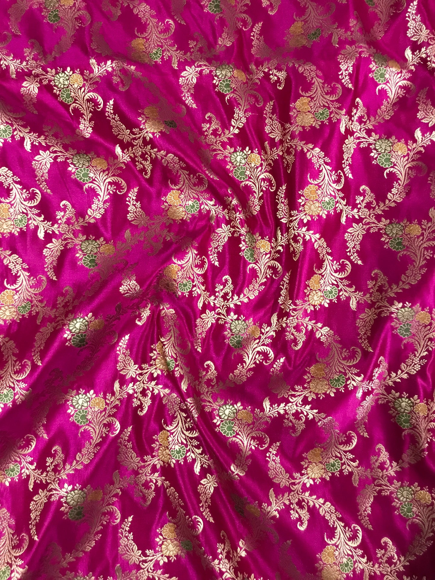 Indian Banarasi Brocade fabric in Pink and Gold color, Multiple lengths will come in the continuous piece - NF121