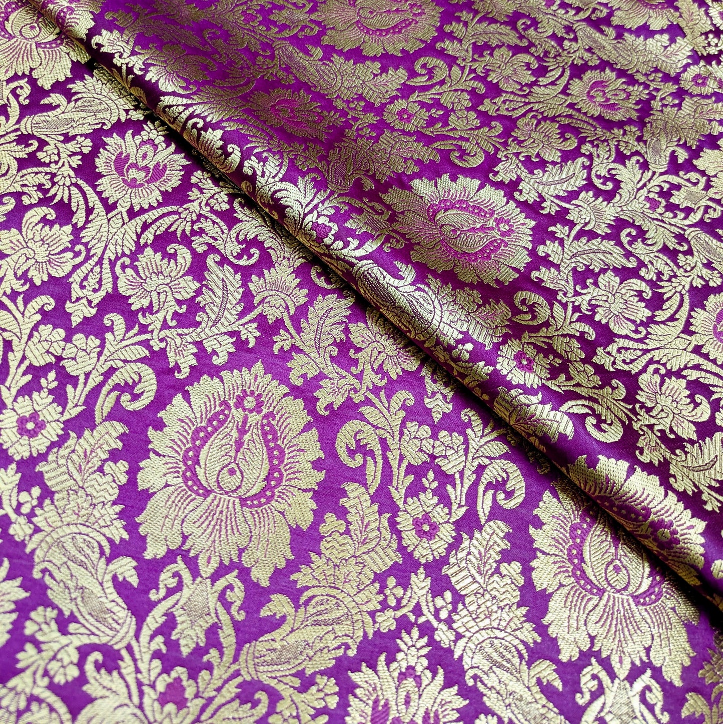 Gold and Purple Brocade fabric Jacquard Damask fabric Upholstery fabric Wedding bridal Dress fabric Designer Brocade fabric by the yard