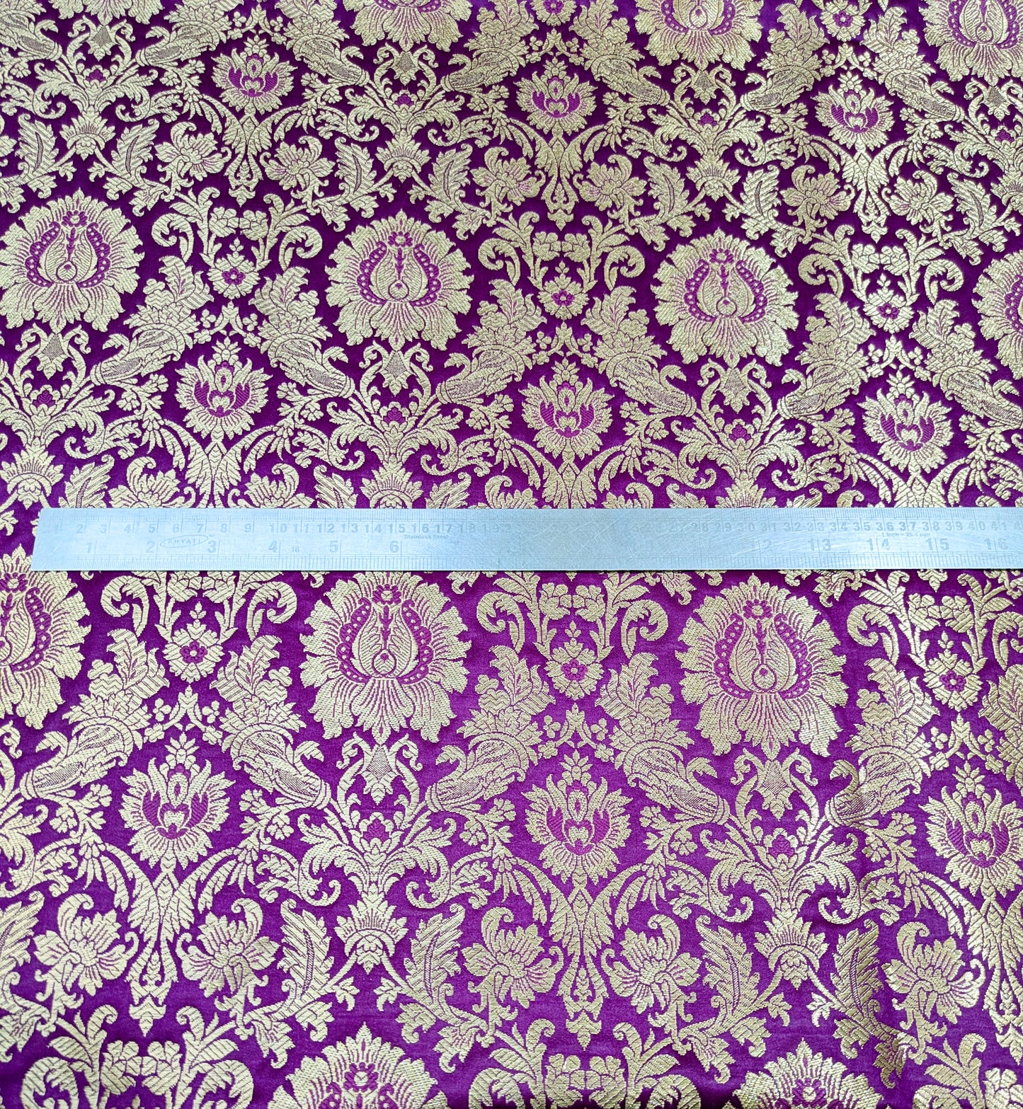 Gold and Purple Brocade fabric Jacquard Damask fabric Upholstery fabric Wedding bridal Dress fabric Designer Brocade fabric by the yard