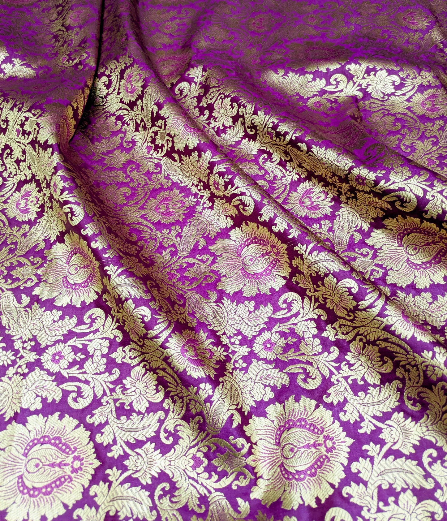 Gold and Purple Brocade fabric Jacquard Damask fabric Upholstery fabric Wedding bridal Dress fabric Designer Brocade fabric by the yard