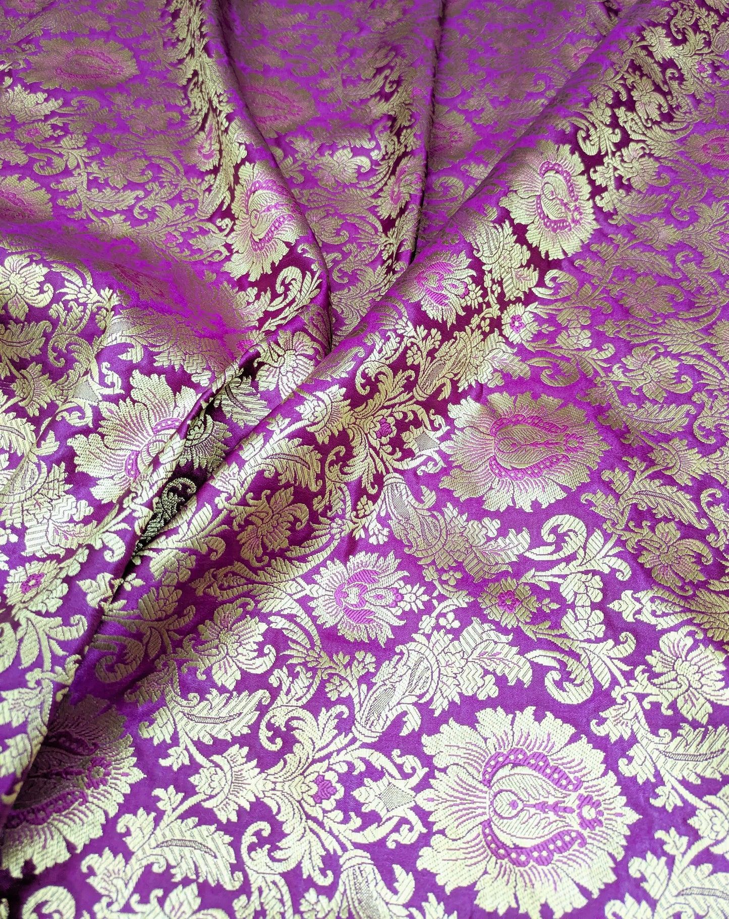 Gold and Purple Brocade fabric Jacquard Damask fabric Upholstery fabric Wedding bridal Dress fabric Designer Brocade fabric by the yard