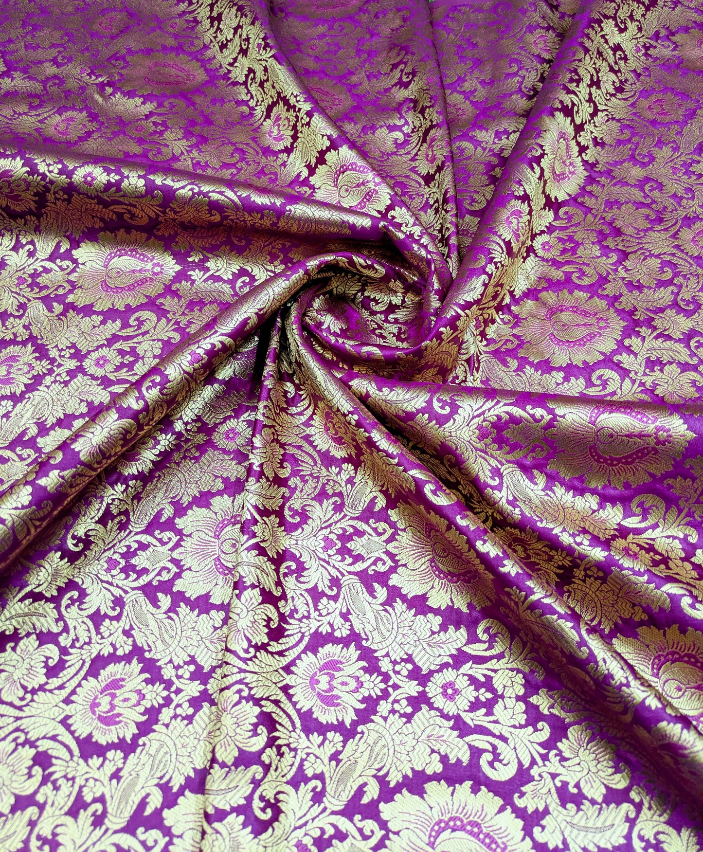 Gold and Purple Brocade fabric Jacquard Damask fabric Upholstery fabric Wedding bridal Dress fabric Designer Brocade fabric by the yard