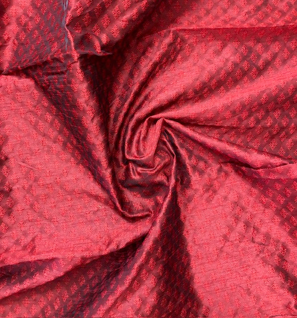 Indian Banarasi Brocade Fabric in Red color, Multiple lengths will come in the continuous piece - NF130