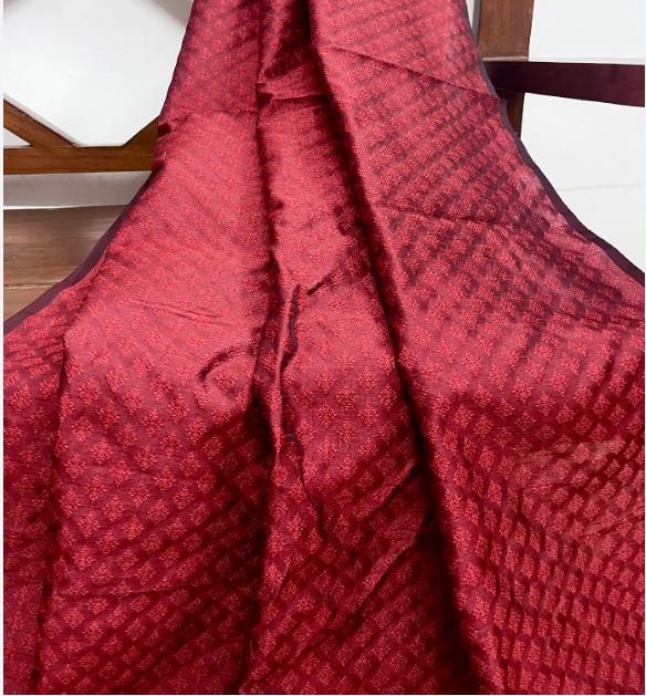 Indian Banarasi Brocade Fabric in Red color, Multiple lengths will come in the continuous piece - NF130