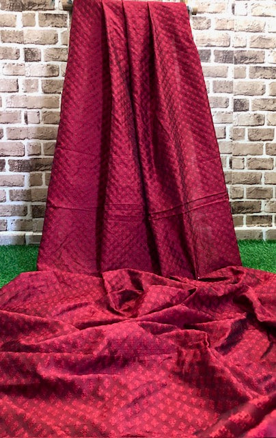 Indian Banarasi Brocade Fabric in Red color, Multiple lengths will come in the continuous piece - NF130