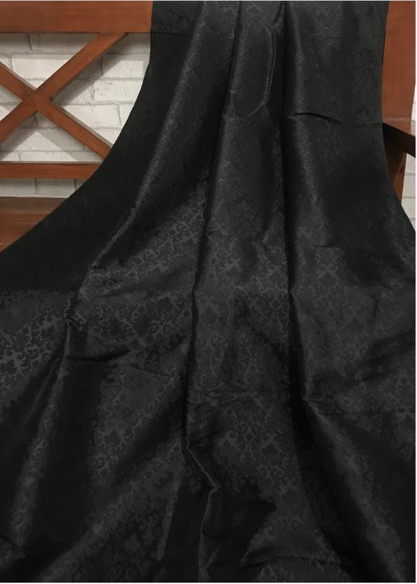 Indian Banarasi Brocade Fabric in Black Color, Multiple lengths will come in the continuous piece - NF148