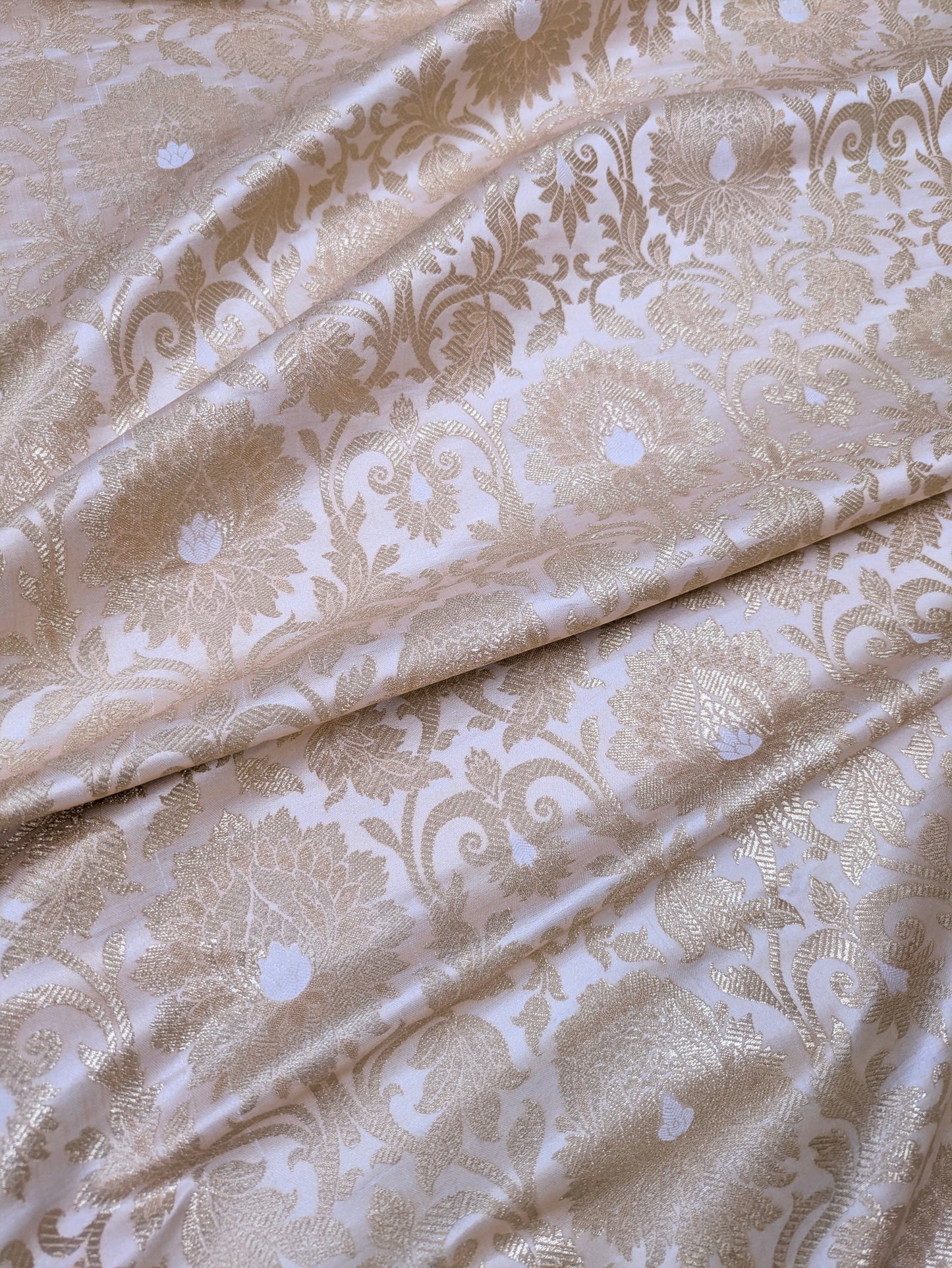 Ivory and Gold Jacquard Brocade Fabric, Wedding inspiration, Floral brocade, Metallic brocade, Rayon silk brocade - NFAF159