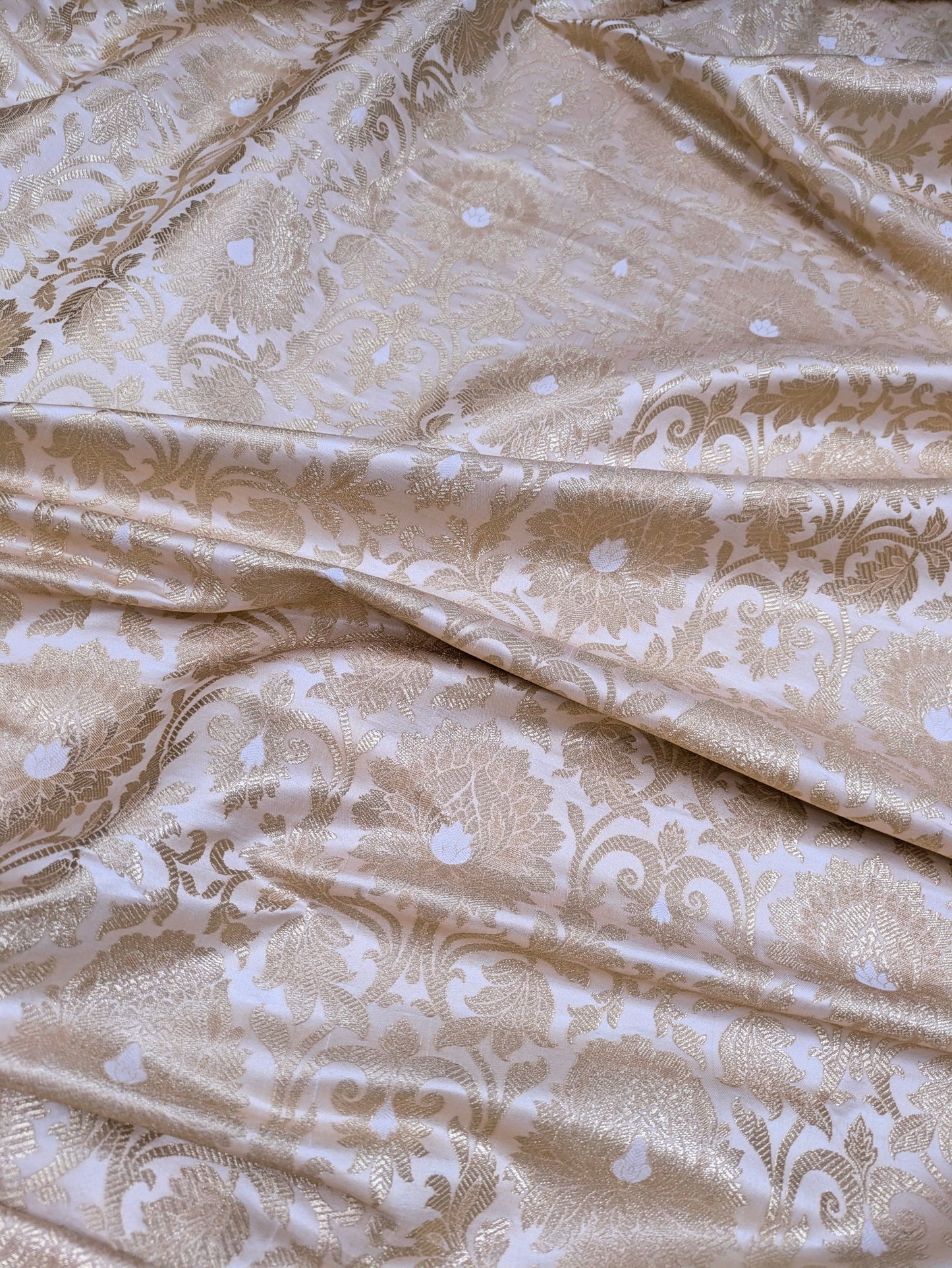 Ivory and Gold Jacquard Brocade Fabric, Wedding inspiration, Floral brocade, Metallic brocade, Rayon silk brocade - NFAF159