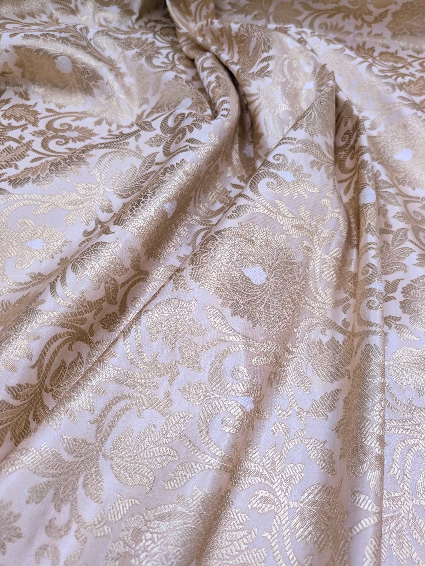 Ivory and Gold Jacquard Brocade Fabric, Wedding inspiration, Floral brocade, Metallic brocade, Rayon silk brocade - NFAF159