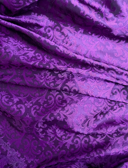 Brocade fabric Damask Jacquard fabric Purple embossed brocade fabric Home decor Fabric Dress Bridal Indian brocade fabric by the yard meter