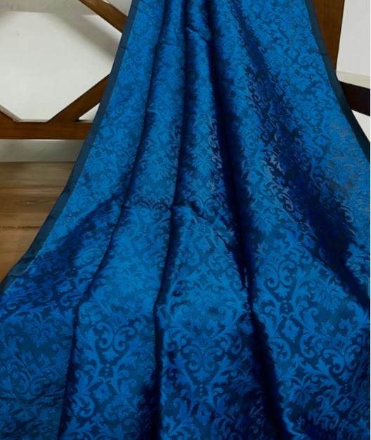 Indian Banarasi Brocade Fabric in Blue Color, Multiple lengths will come in the continuous piece - NF167