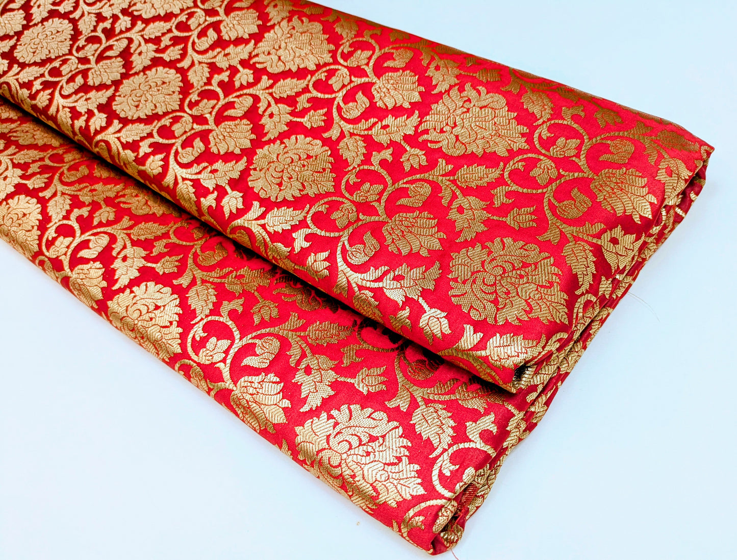 Banarasi brocade fabric, Red gold Wedding fabric, Jacquard fabric, Rayon silk brocade, Historical fabric, Fabric by the yard/meter - NFAF170