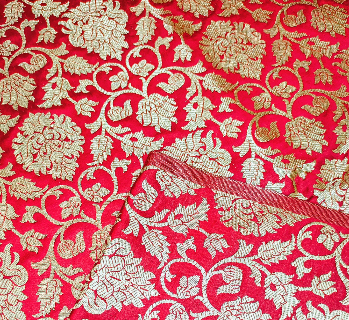 Banarasi brocade fabric, Red gold Wedding fabric, Jacquard fabric, Rayon silk brocade, Historical fabric, Fabric by the yard/meter - NFAF170