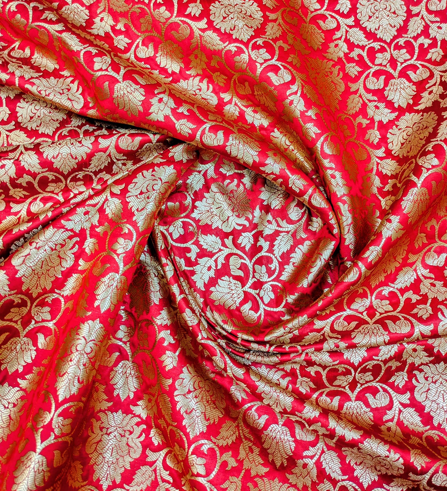 Banarasi brocade fabric, Red gold Wedding fabric, Jacquard fabric, Rayon silk brocade, Historical fabric, Fabric by the yard/meter - NFAF170