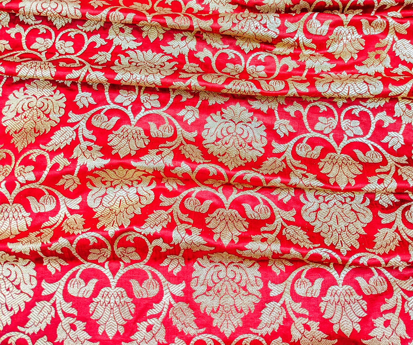 Banarasi brocade fabric, Red gold Wedding fabric, Jacquard fabric, Rayon silk brocade, Historical fabric, Fabric by the yard/meter - NFAF170