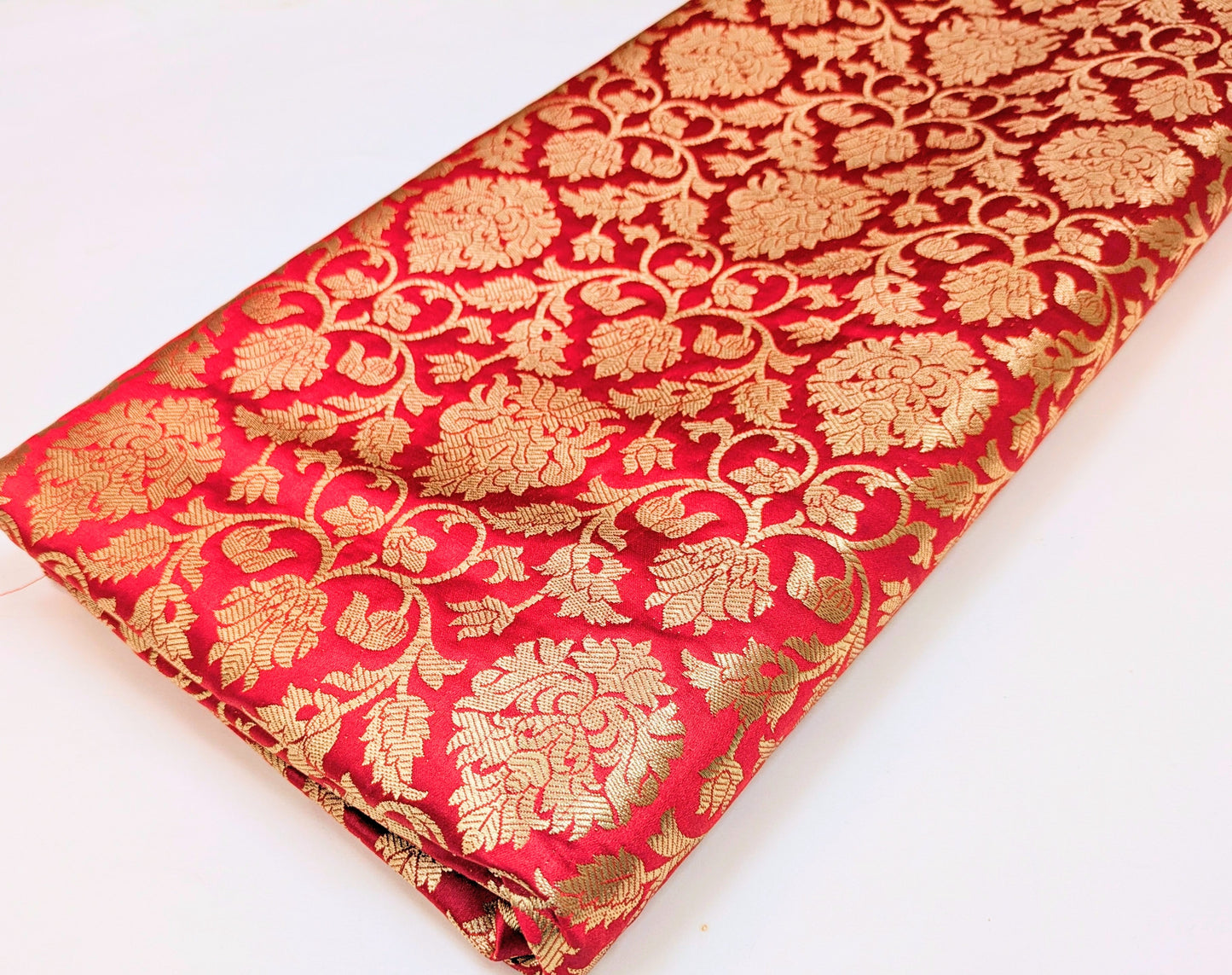 Banarasi brocade fabric, Red gold Wedding fabric, Jacquard fabric, Rayon silk brocade, Historical fabric, Fabric by the yard/meter - NFAF170