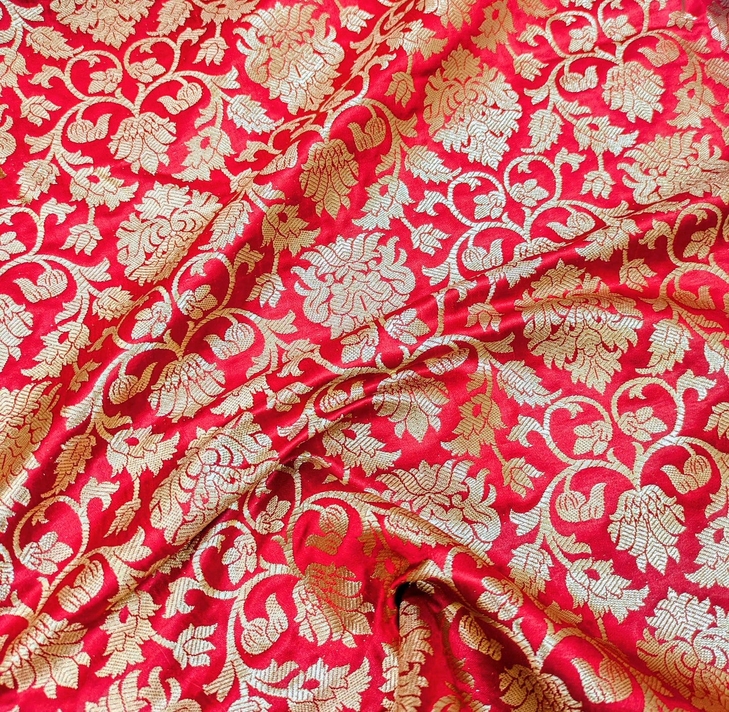 Banarasi brocade fabric, Red gold Wedding fabric, Jacquard fabric, Rayon silk brocade, Historical fabric, Fabric by the yard/meter - NFAF170