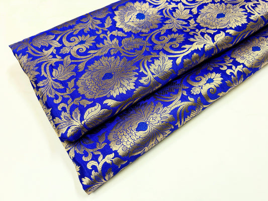 Brocade fabric Jacquard damask fabric Royal Blue Gold Wedding Bridal Bress fabric Luxury clothing Silk Dress Brocade fabric by the yard