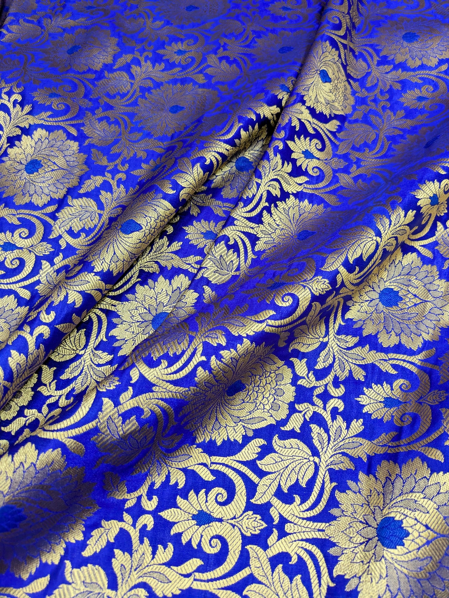 Brocade fabric Jacquard damask fabric Royal Blue Gold Wedding Bridal Bress fabric Luxury clothing Silk Dress Brocade fabric by the yard