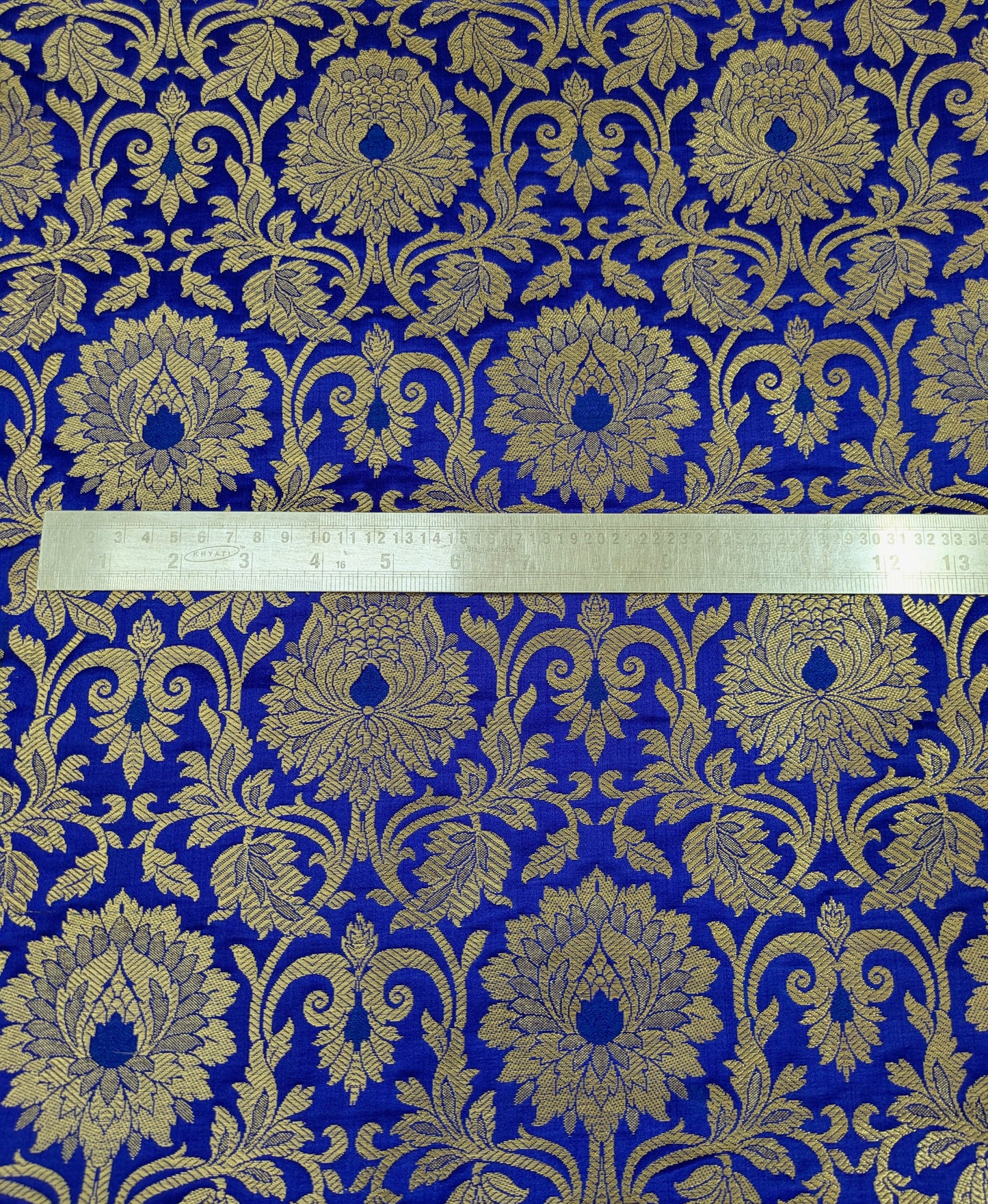 Brocade fabric Jacquard damask fabric Royal Blue Gold Wedding Bridal Bress fabric Luxury clothing Silk Dress Brocade fabric by the yard