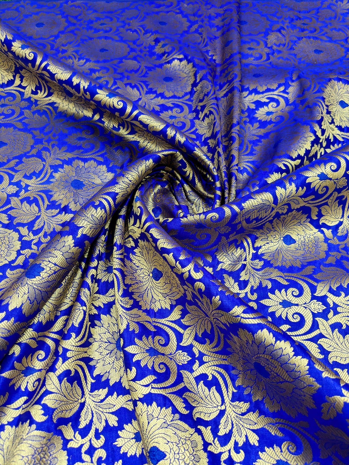 Brocade fabric Jacquard damask fabric Royal Blue Gold Wedding Bridal Bress fabric Luxury clothing Silk Dress Brocade fabric by the yard