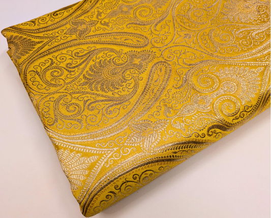 Banarasi brocade fabric Yellow gold Wedding Dress fabric Floral brocade Jacquard fabric Home Decor Upholstry Brocade Fabric by the yard