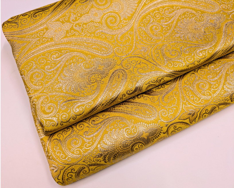 Banarasi brocade fabric Yellow gold Wedding Dress fabric Floral brocade Jacquard fabric Home Decor Upholstry Brocade Fabric by the yard