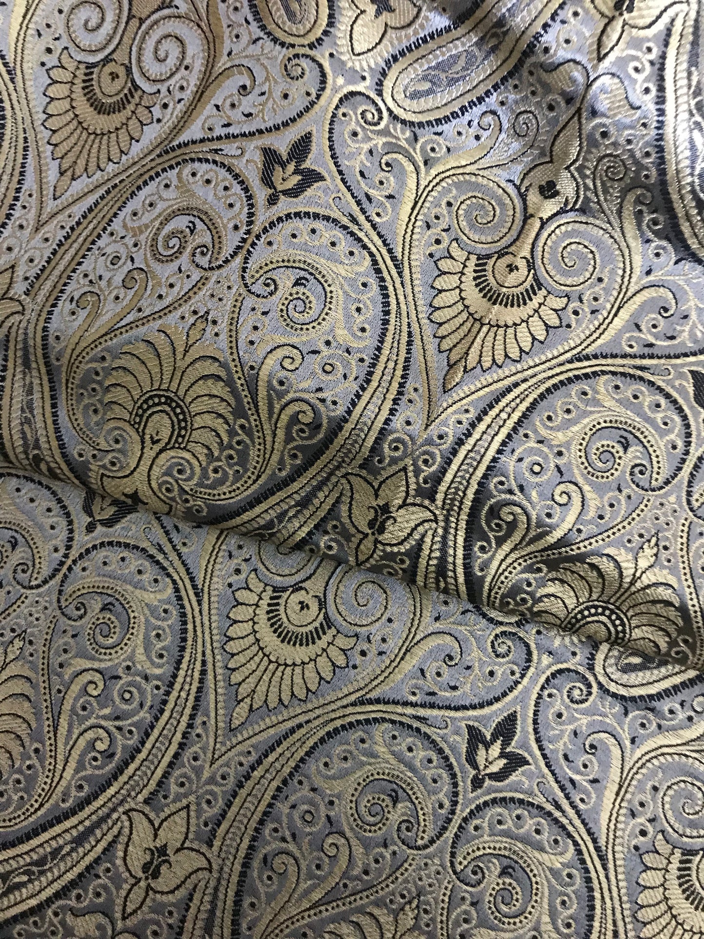 Indian banarasi brocade fabric Medieval fabric Gray Gold Paisley Wedding dress brocade festival clothing  Dress Material