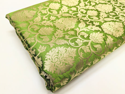 Banarasi brocade fabric, Green gold Wedding fabric, Jacquard fabric, Rayon silk brocade, Historical fabric, Fabric by the yard/meter - NFAF14