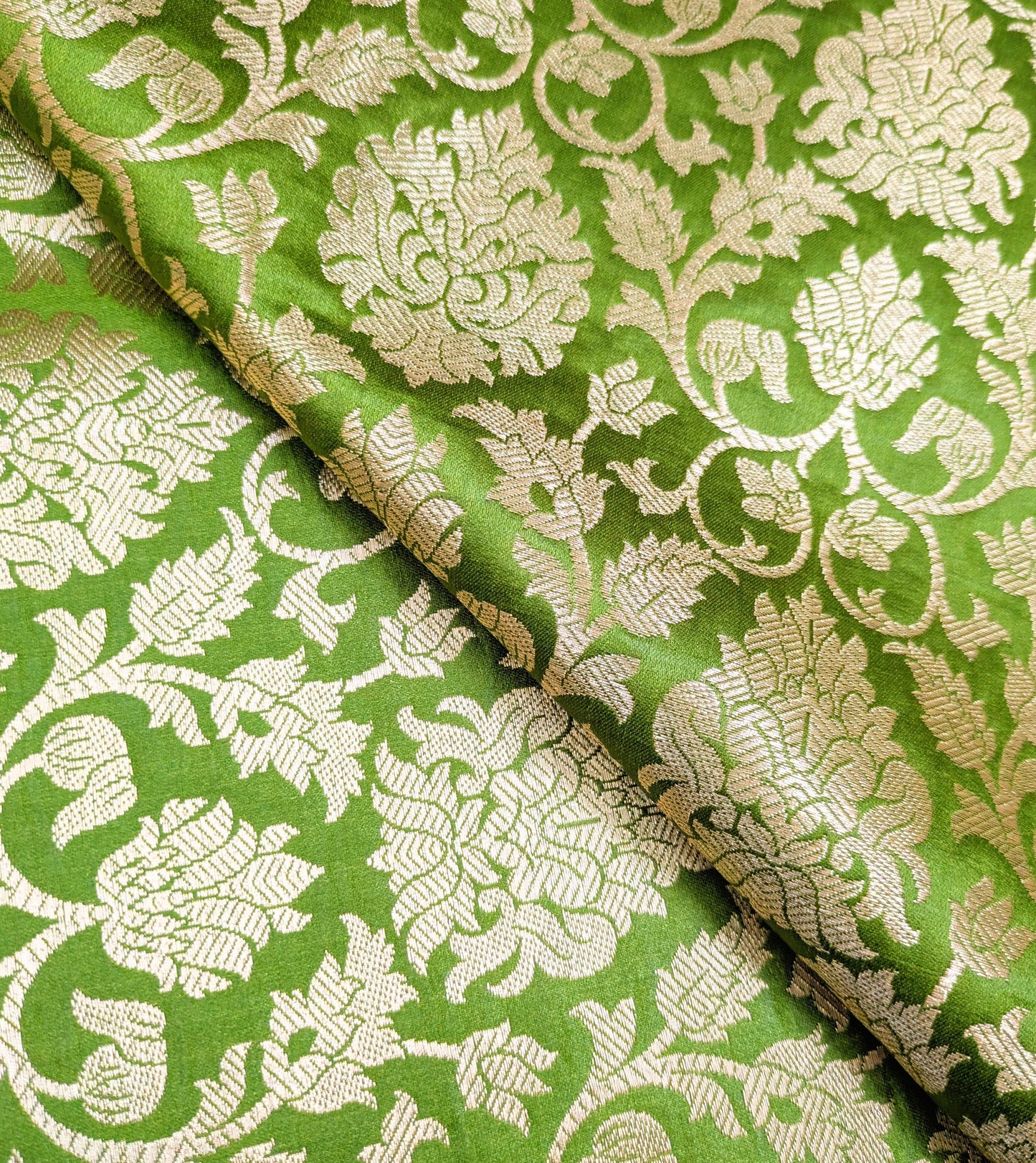 Banarasi brocade fabric, Green gold Wedding fabric, Jacquard fabric, Rayon silk brocade, Historical fabric, Fabric by the yard/meter - NFAF14