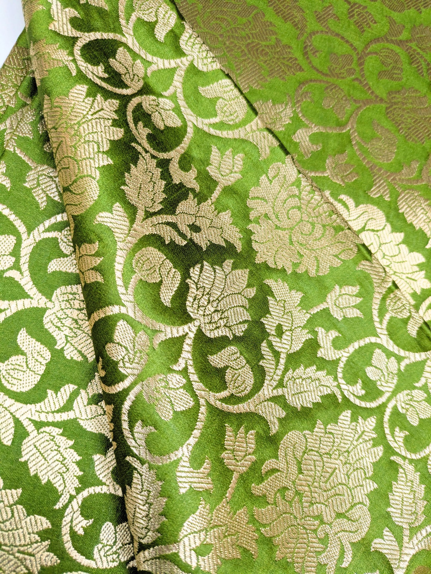 Banarasi brocade fabric, Green gold Wedding fabric, Jacquard fabric, Rayon silk brocade, Historical fabric, Fabric by the yard/meter - NFAF14