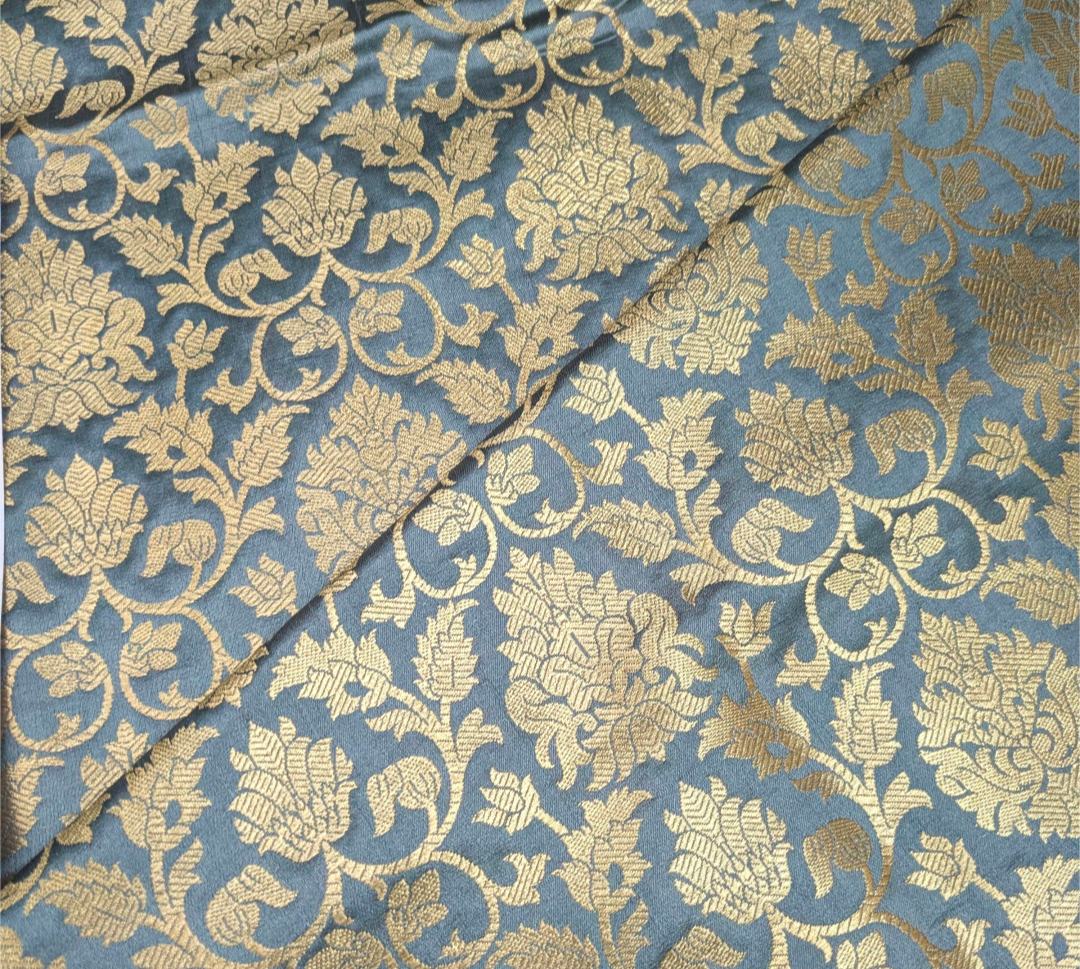 Banarasi brocade fabric, Gray gold Wedding fabric, Jacquard fabric, Rayon silk brocade, Historical fabric, Fabric by the yard/meter - NFAF13